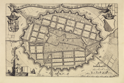 214182 Kaart van het uitbreidingsplan van de stad Utrecht van Everard Meyster; met weergave van de bestaande stad met ...